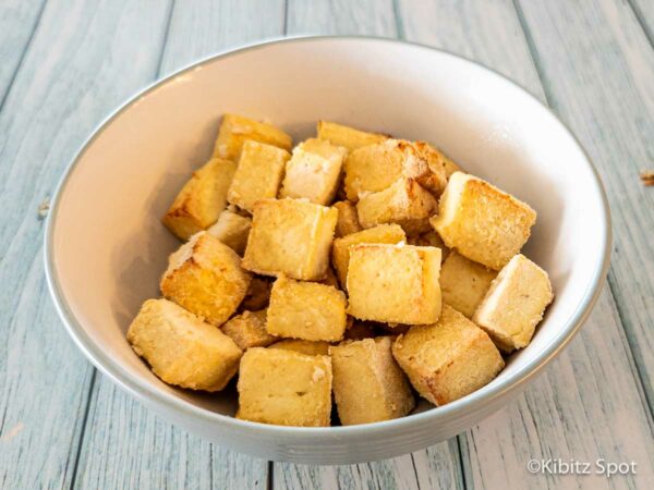 Easy Crispy Air Fryer Tofu Nuggets: Vegan and Gluten-Free 4 A bowl of crispy air fryer tofu nuggets.