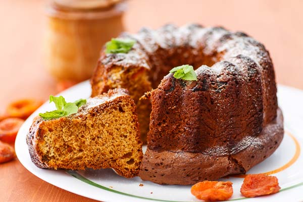 sweet honey cake with dried apricots and mint
