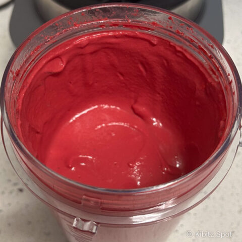 Pink whipped tofu with beetroot straight from the blender
