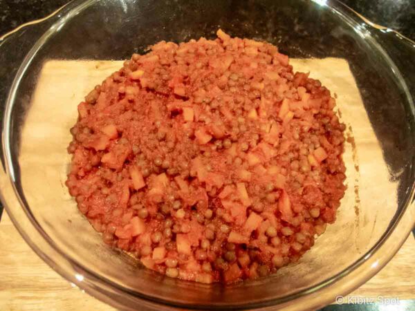 lentil vegetable mixture before topping with mashed potatoes