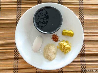 A plate of the ingredients for gluten-free ginger stir-fry sauce