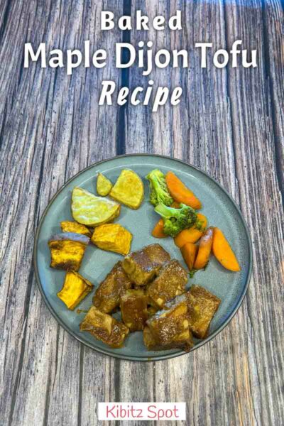 A plate of food including our maple Dijon tofu