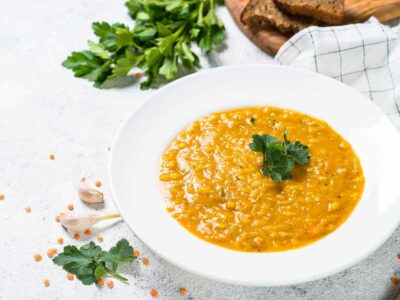 Carrot and lentil soup using red lentils ( masoor dal )
