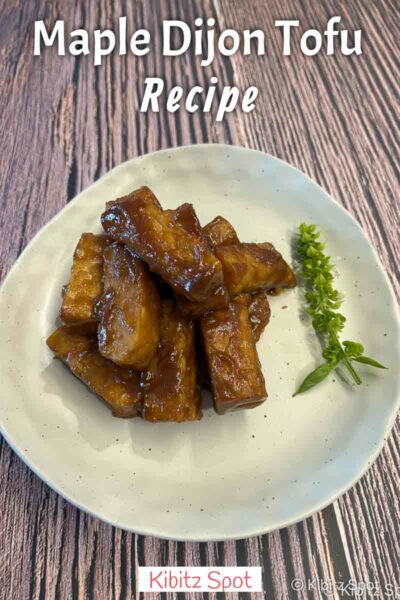 A plate of our maple dijon tofu after being sauteed