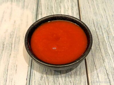 A serving dish of our homemade ketchup