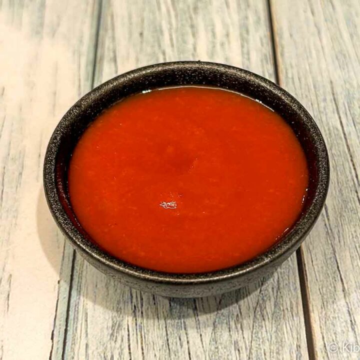 A serving dish of our homemade ketchup